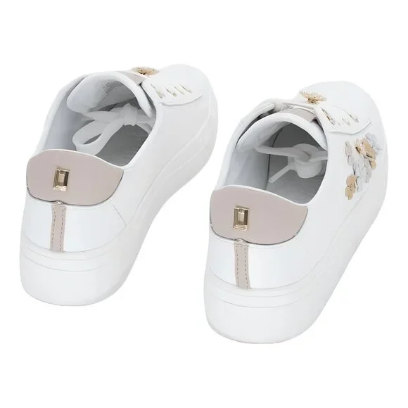 Karl Lagerfeld Cate Fleur Lace-Up Sneakers White Dusty Nude US 6.5M EU 37 - Picture 3 of 6